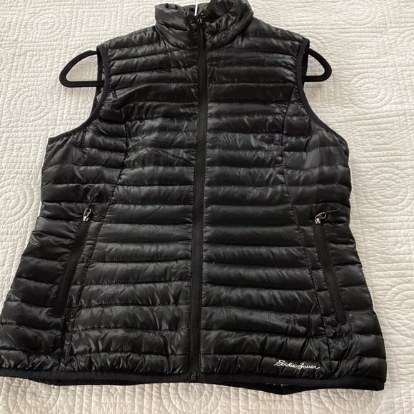 Eddie Bauer Travex EB700 Puffer Down Vest Women's Small Black Full Zip Packable - Picture 7 of 12